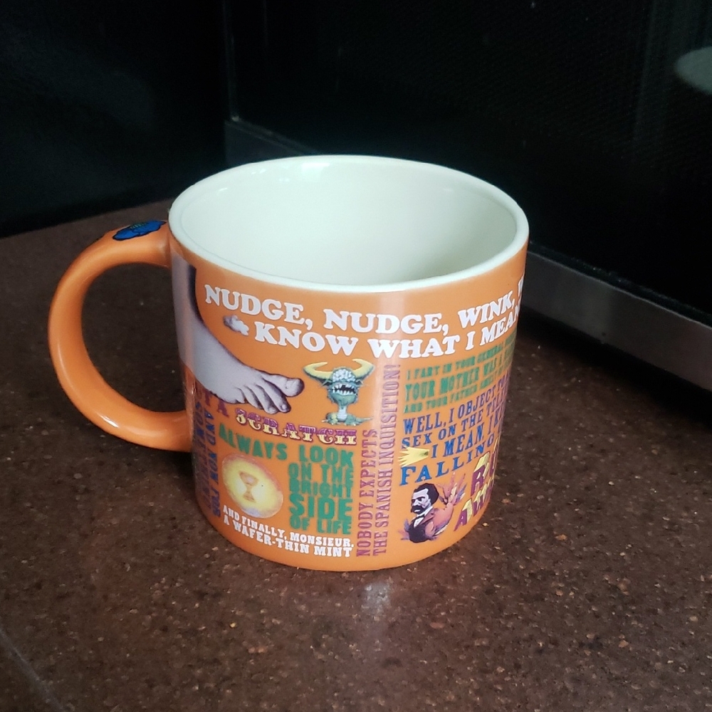 Monty Python Quotes Orange Coffee Mug 12 oz 2014 Unemployed Philosophers Guild.